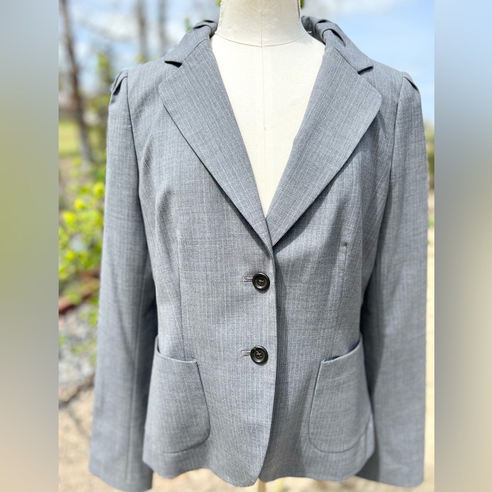 🛍️Bannana Republic NEW! Suit Jacket-Blazer Gray&Wht Pin Stripe Stretch Wool Sz8